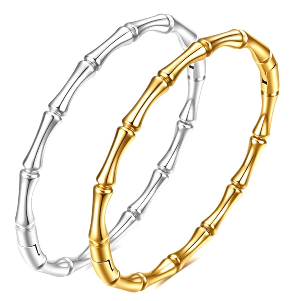 Sexy, thin, faux, bamboo oval, locking bangle bracelets Silvertone or go…